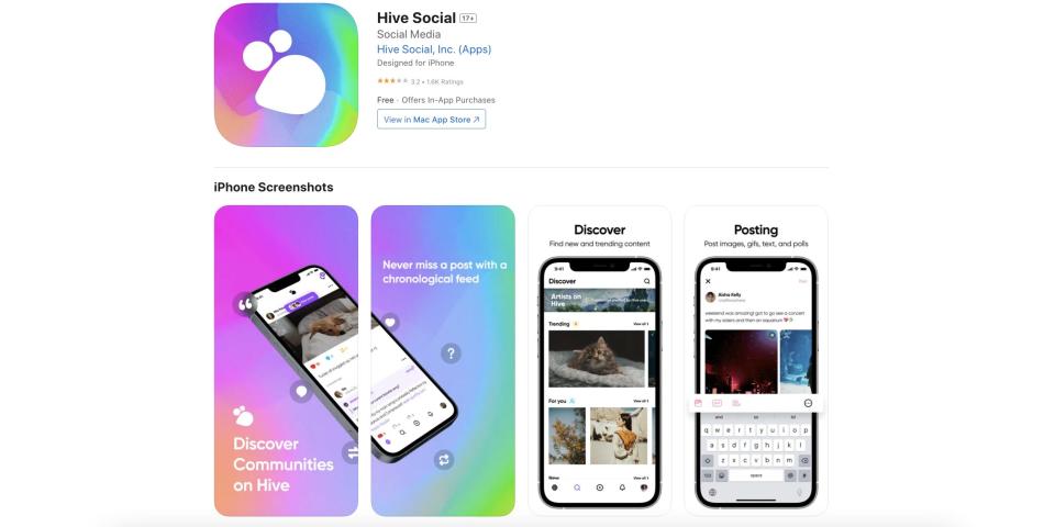 Screenshot of Hive Social app in the Apple app store.