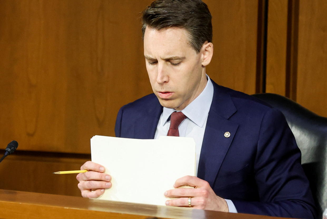 Sen. Josh Hawley, R-Mo., at the Senate Judiciary Committee's confirmation hearing on Judge Jackson's nomination to the Supreme Court. 