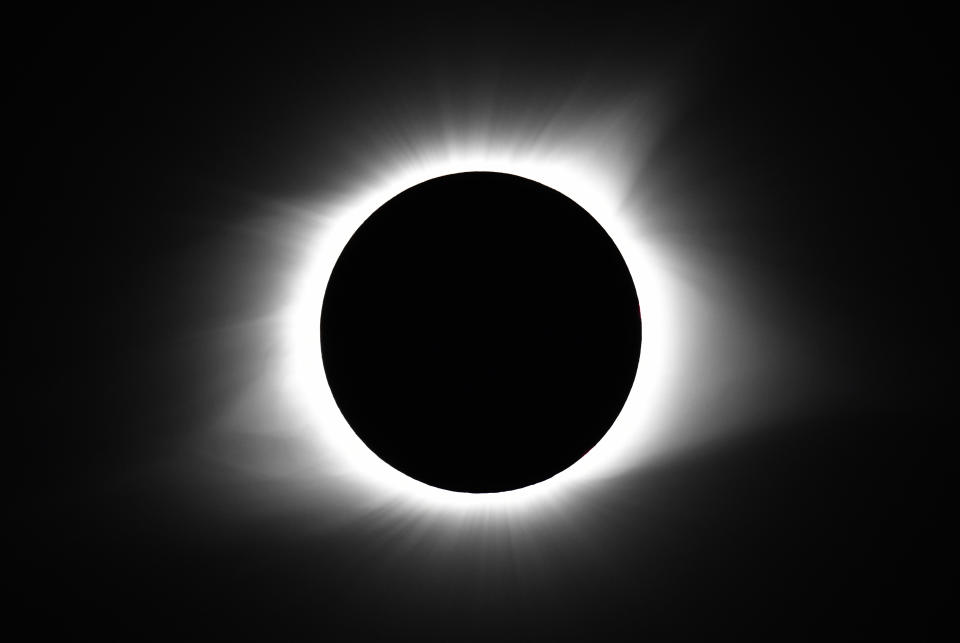 The moon covers the sun during the 2017 total solar eclipse.