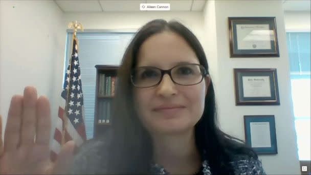 PHOTO: In this July 29, 2020, file photo, Aileen Cannon affirms her oath as she testifies remotely before the Senate Committee on the Judiciary in Washington, D.C., on her nomination to be US District Judge for the Southern District of Florida. (Shutterstock, FILE)