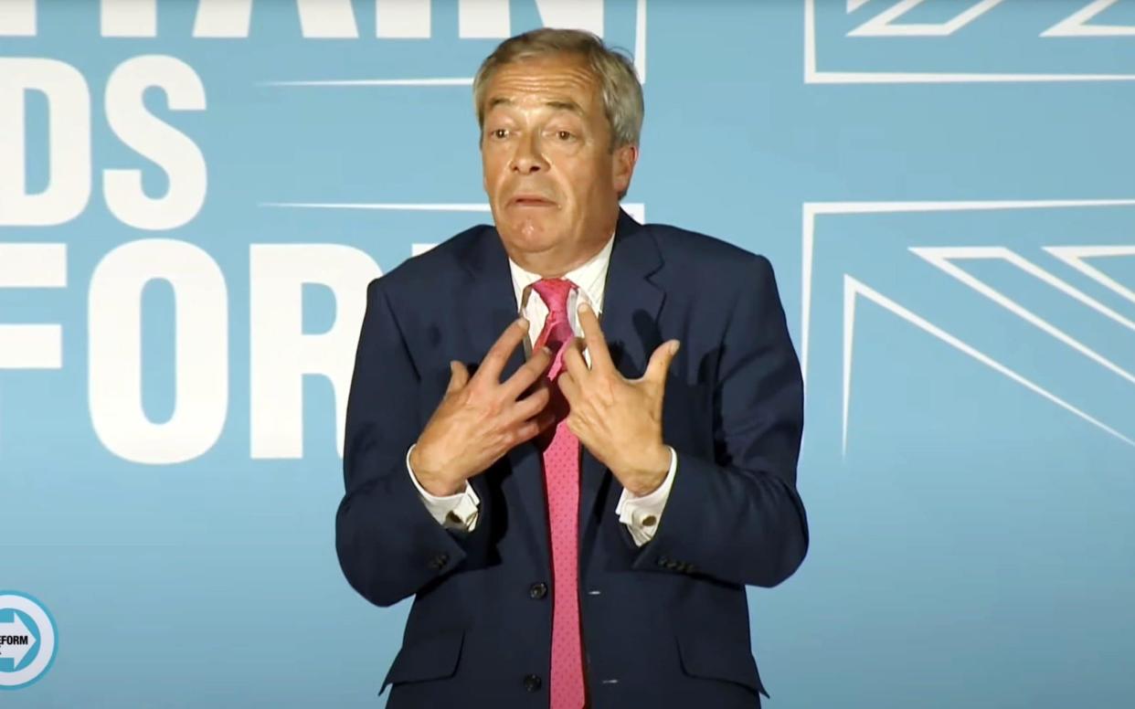 Nigel Farage during Reform UK's rally in Boston, Lincolnshire, on Thursday night