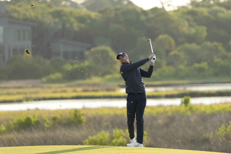 FILE - Wyndham Clark watches his fairway shot on the 10th hole during the second round of the PGA Championship golf tournament on the Ocean Course in Kiawah Island, S.C., in this Friday, May 21, 2021, file photo. Clark finally made it into the U.S. Open this year after a decade of trying. (AP Photo/David J. Phillip, File)