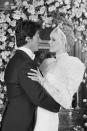 <p>No one did '80s glam better than Brigitte Nielson, especially at her wedding to Sylvester Stallone in December 1985. She designed the long-sleeved gown herself and added a statement-making beaded headdress on top.</p>