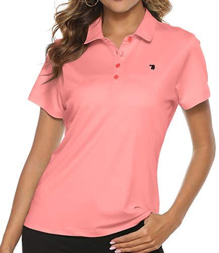 20) TBMPOY Women's Golf Shirts Short Sleeve Lightweight Moisture Wicking Polo Shirt Quick Dry 4-Button Pink M