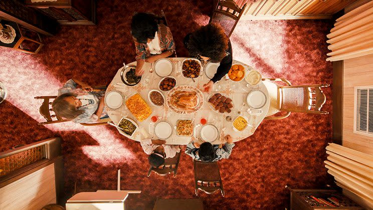 An aerial view of ‘Thanksgiving’ dinner in Netflix’s ‘Master of None’ (Photo: Netflix)