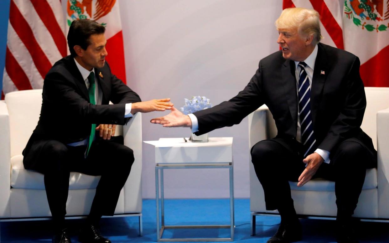 Donald Trump shakes hands with Enrique Pena Nieto during the their bilateral meeting at the G20 summit in Hamburg in July - REUTERS