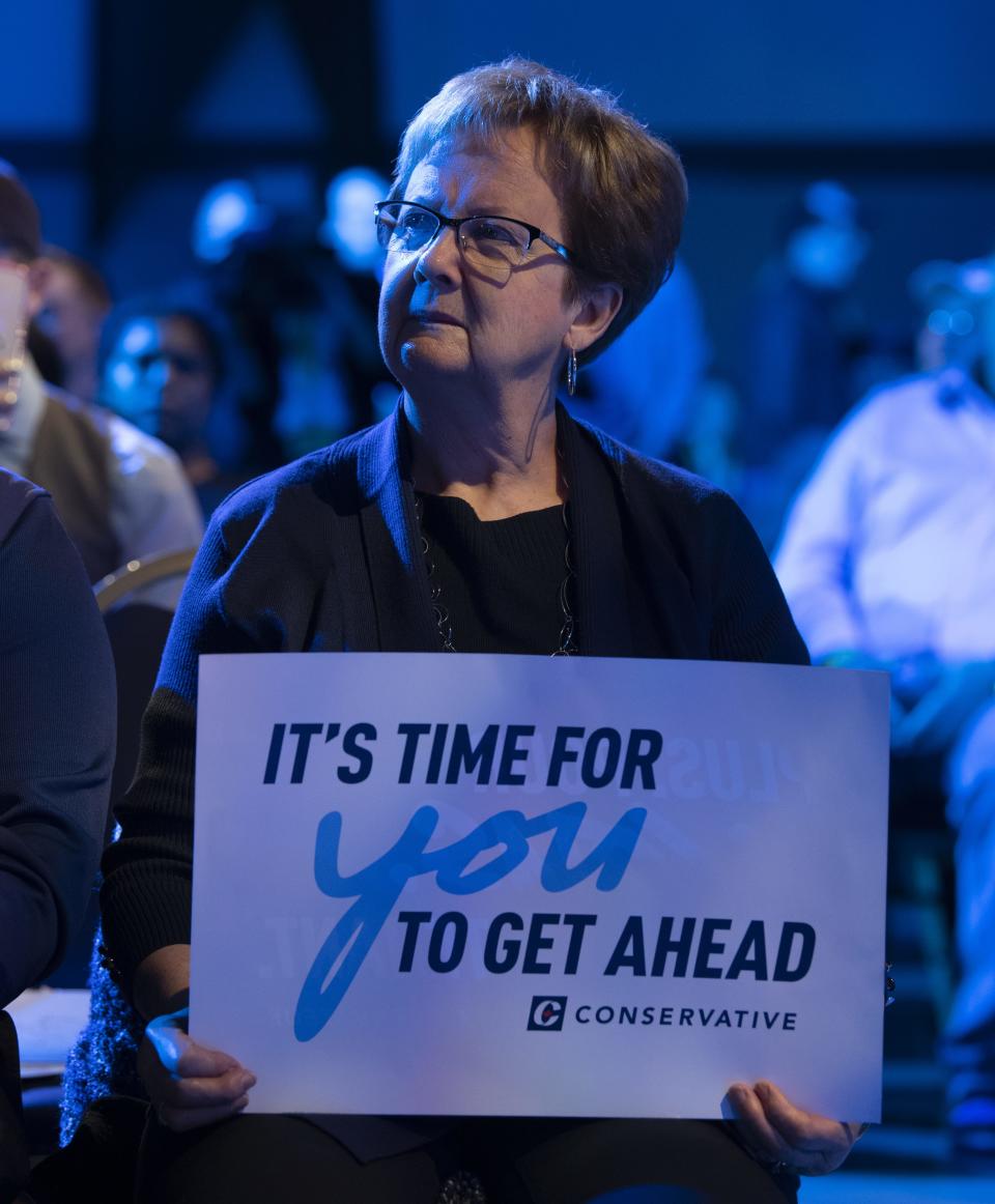 Conservative supporters watch results at CPC headquarters