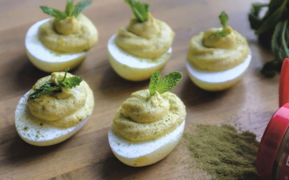 <p>McCormick</p><p>Quick-pickled onions add plenty of zing to parsley and thyme-seasoned deviled eggs.</p><p><strong>Get the recipe: <a href="https://parade.com/871634/solanahawkenson/timothy-hollingsworths-pickled-onion-deviled-eggs/" rel="nofollow noopener" target="_blank" data-ylk="slk:Pickled Onion Deviled Eggs;elm:context_link;itc:0;sec:content-canvas" class="link ">Pickled Onion Deviled Eggs</a></strong></p>