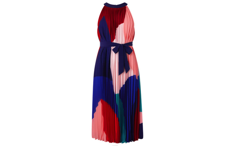 If you're not one to shy away from colour then make sure to check out this pleated midi dress from Monsoon. It's sure to be an investment piece that will see you through the summer months - perfect teamed with a blazer for work. <a href="https://uk.monsoon.co.uk/view/product/uk_catalog/mon_20/6429270810" rel="nofollow noopener" target="_blank" data-ylk="slk:Shop now;elm:context_link;itc:0;sec:content-canvas" class="link "><em>Shop now</em></a>.