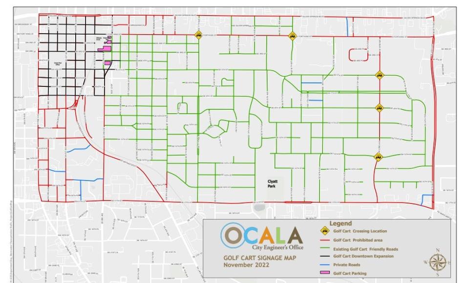 This map from the City of Ocala shows a proposed expansion of the area where golf carts are allowed. On Nov. 1, 2022, City Council rejected the expansion.
