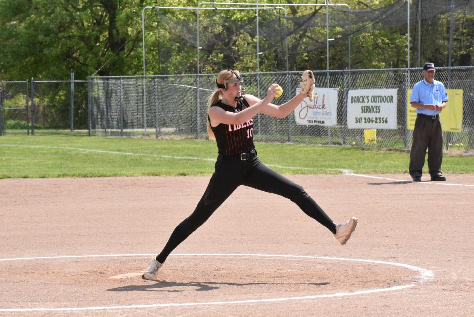 Hudson's Lauren Hill delivers a pitch during a game in the 2023 season.