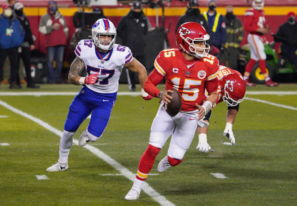 Quarterback Patrick Mahomes gewann 2020 den Super Bowl mit den Kansas City Chiefs und steht auch dieses Jahr wieder im Endspiel der NFL.