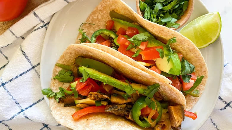 Mushroom fajita tortillas on plate