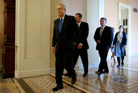 Senate Majority Leader Mitch McConnell (R-KY) arrives for a news conference on Capitol Hill in Washington, U.S., February 6, 2018. REUTERS/Joshua Roberts