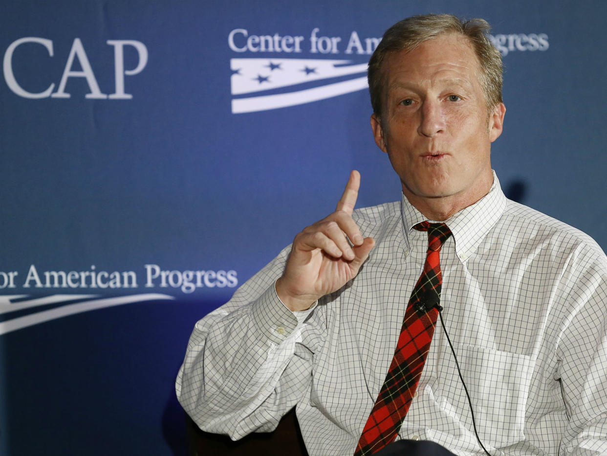 Tom Steyer, seen here at the Center for American Progress in Washington, DC, U.S. on November 19, 2014, is spending millions to impeach Donald Trump: REUTERS/Gary Cameron/File Photo