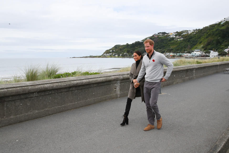 Prince Harry and Meghan Markle walk together in New Zealand