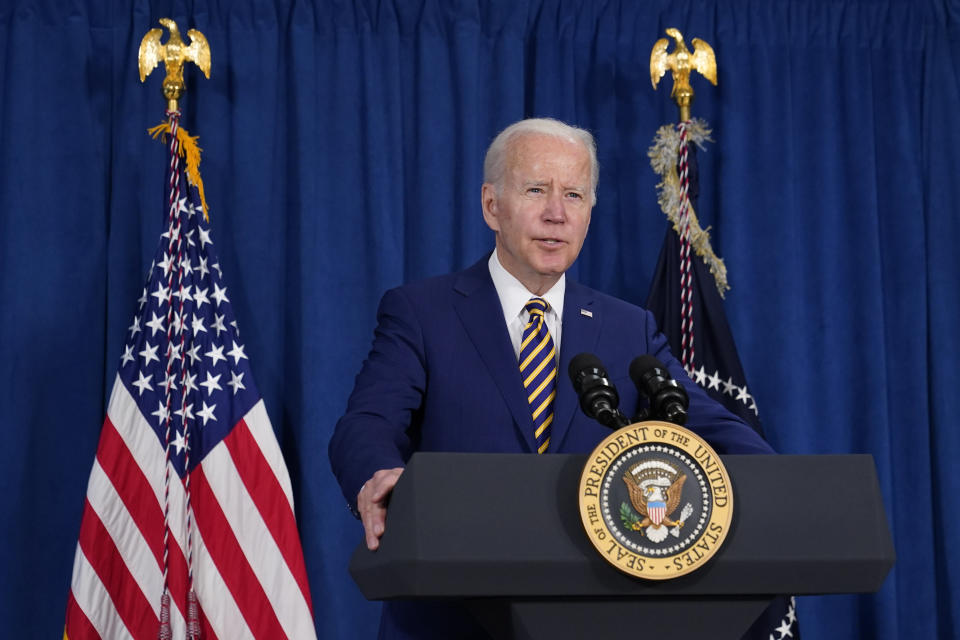 President Joe Biden speaks about the May jobs report, Friday, June 3, 2022, in Rehoboth Beach, Del. (AP Photo/Patrick Semansky)