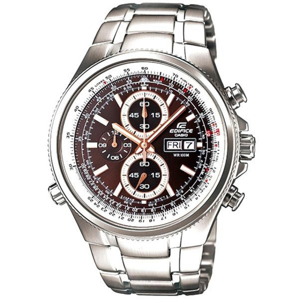 ▲CASIO EDIFICE 極速狂飆三眼賽車運動錶EFR-506D-5AVDF，三眼指針複製賽車儀表板。（圖片來源：Yahoo購物中心）