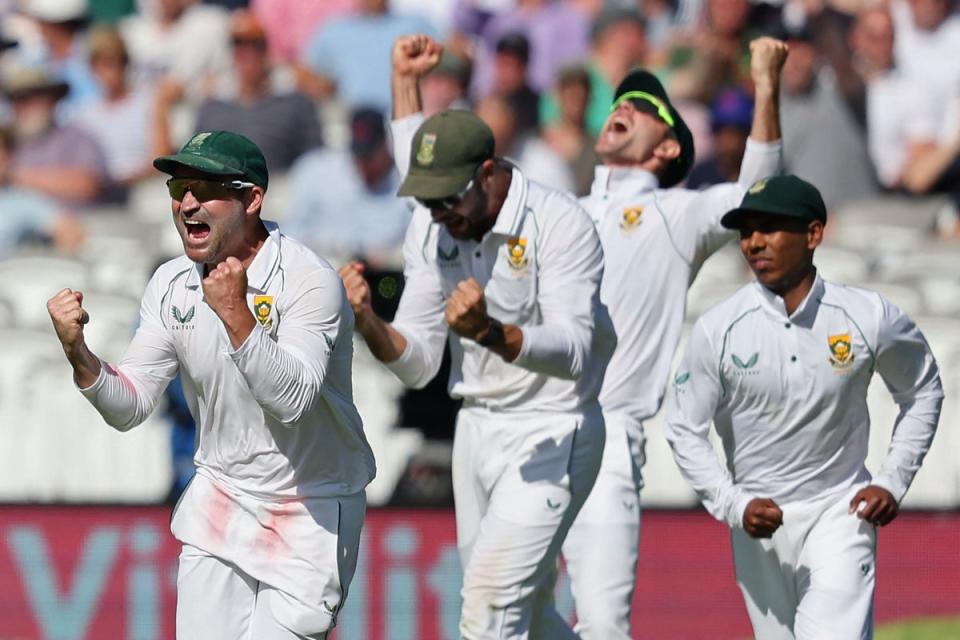 South Africa celebrate a thumping victory at Lord’s  (AFP via Getty Images)