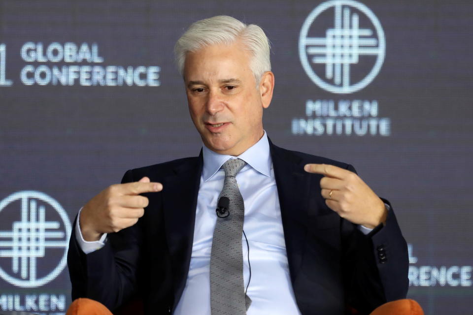 Charles Scharf, CEO, Wells Fargo speaks at the 2021 Milken Institute Global Conference in Beverly Hills, California, U.S. October 18, 2021. REUTERS/David Swanson