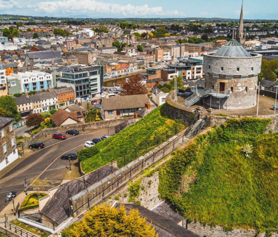 Built in 1808 as a defense against a possible Napoleonic invasion, Drogheda's iconic Millmount Martello Tower (pictured here) houses a museum and is locally nicknamed "the cup and saucer." <p>Wirestock/Getty Images</p>