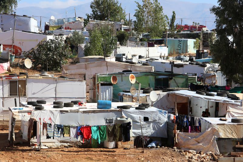 Clothes are hung up to dry at a Syrian refugee camp in Marjayoun