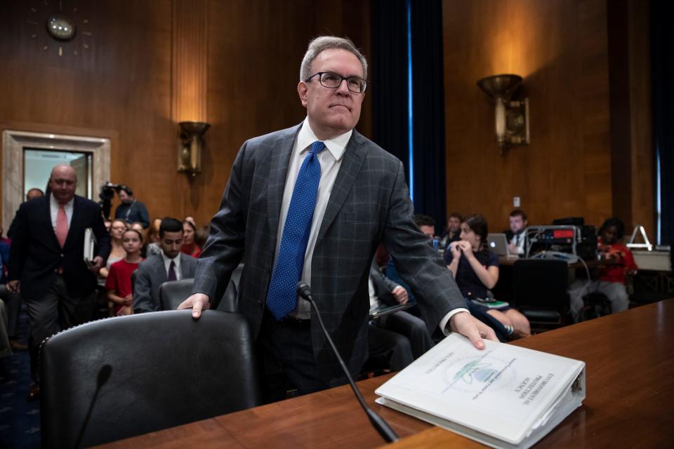 Andrew Wheeler, acting administrator of the Environmental Protection Agency, appears before the Senate Environment and Public Works Committee, on Capitol Hill in Washington,  Aug. 1, 2018.