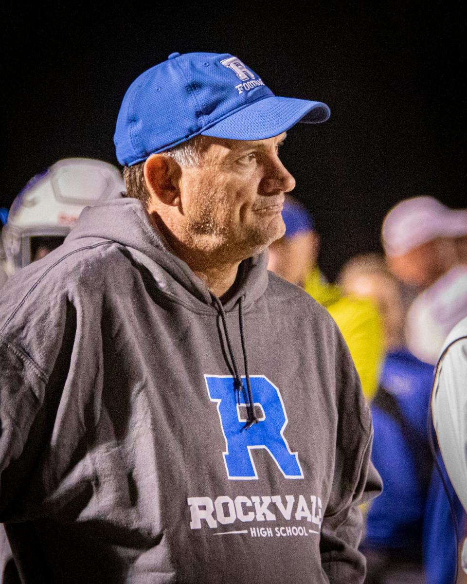 Rockvale coach Rick Rice watches the action during Friday's loss to Blackman.