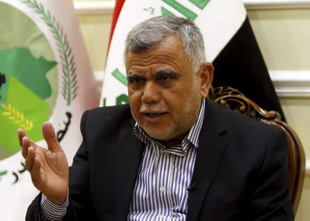 Leader of the Badr Organisation Hadi al-Amiri speaks during an interview with Reuters in Baghdad, January 25, 2016. REUTERS/Ahmed Saad
