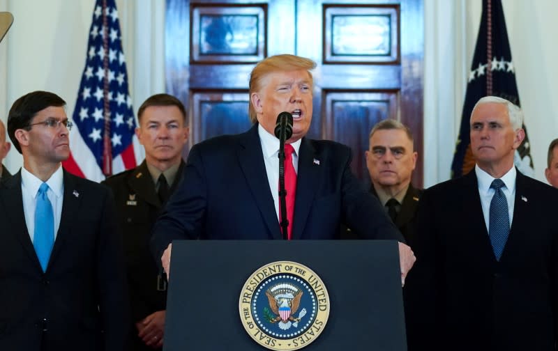 U.S. President Trump delivers statement about Iran at the White House in Washington