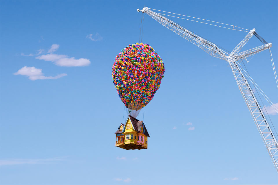 The Up Airbnb being lifted into the air