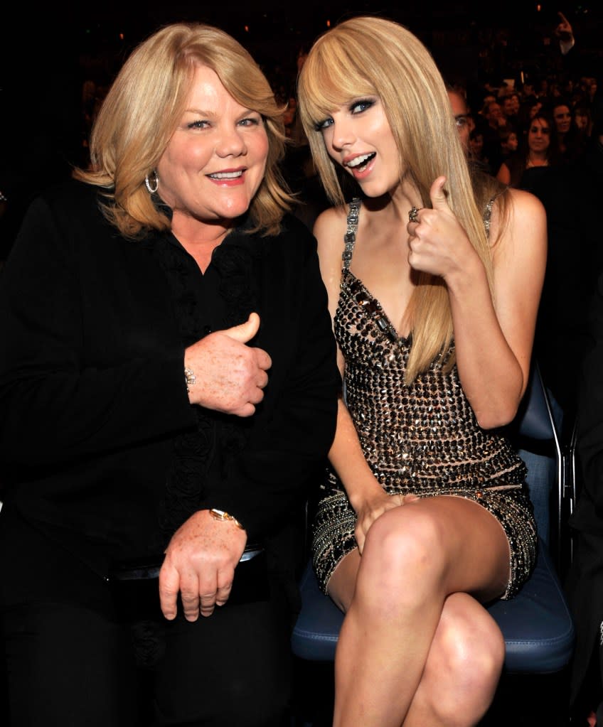 Andrea Swift and Taylor Swift in the audience at the 2010 American Music Awards in 2010. WireImage