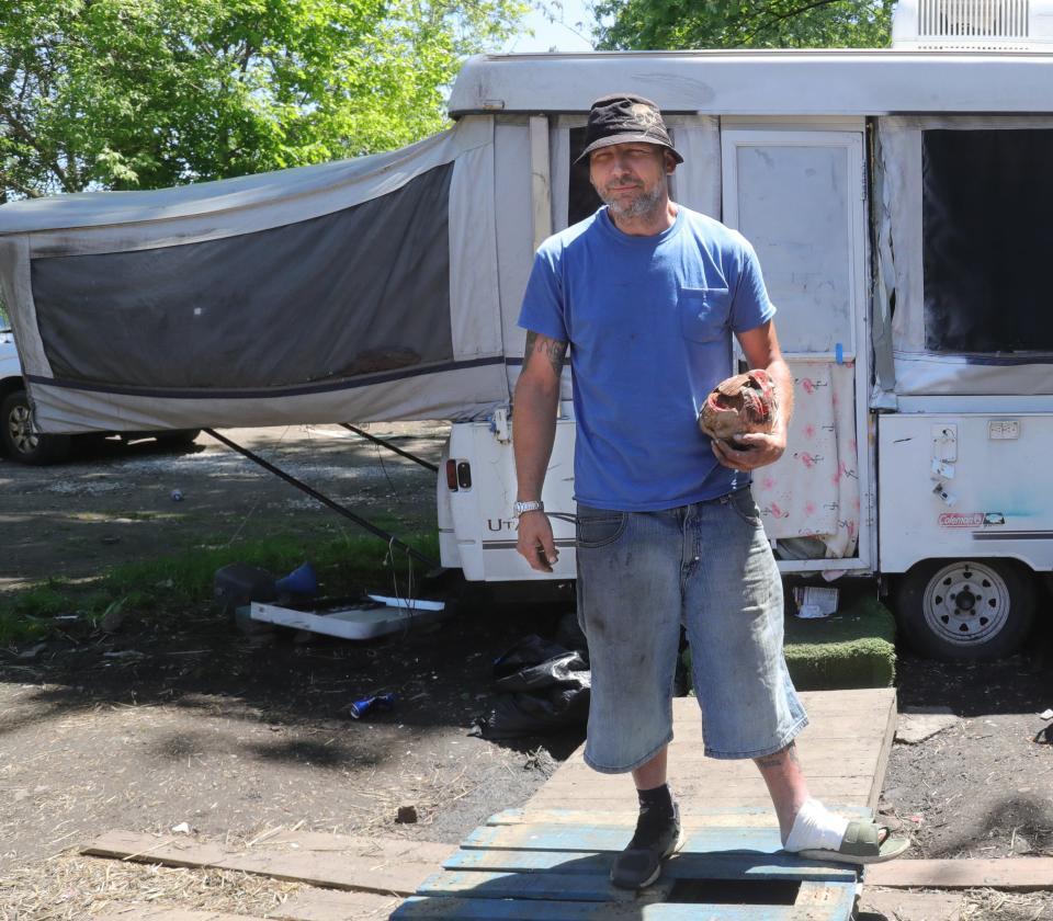 Rob Pierce was one of the first to join homeless advocate Sage Lewis at a resurrected homeless camp in Akron.