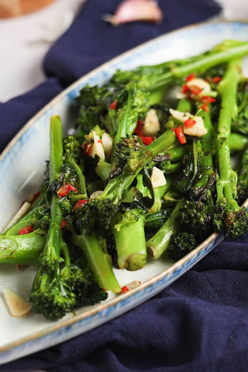 Purple Sprouting Broccoli with Chilli, Garlic and Lemon