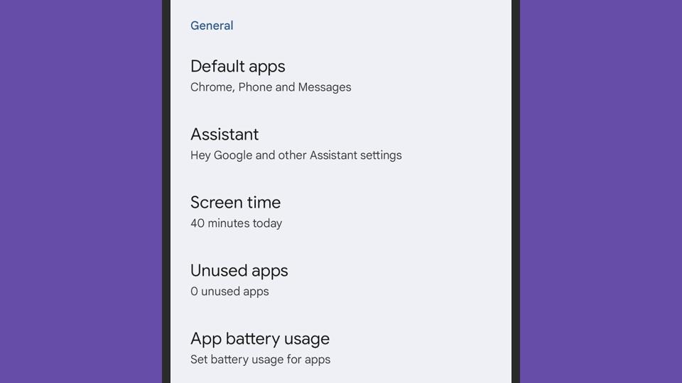 screenshot of android phone settings page