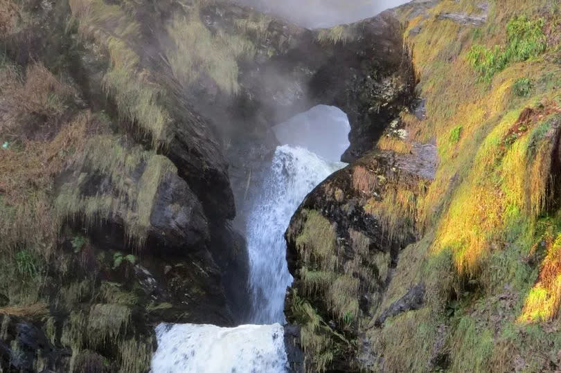 Rock arch on Pistyll Rhaeadr waterfall