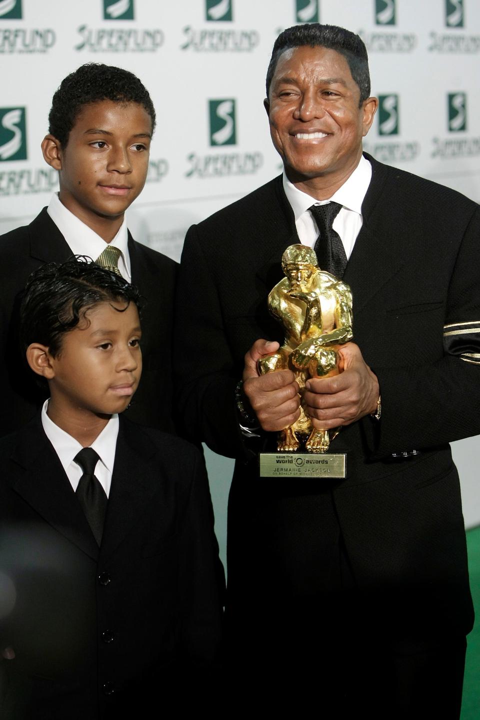 Jermaine Jackson and his sons Jaafar and Jermajesty attend the Save The World Awards at the nuclear power station Zwentendorf on July 24, 2009 in Zwentendorf nearby Vienna, Austria.