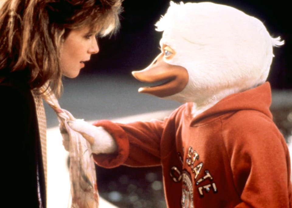 <b>Howard the Duck (1986)</b><br> <b>Scene: </b>Lea Thompson kisses Howard's beak. <br> <b>Offense:</b> Lea Thompson kisses Howard's beak