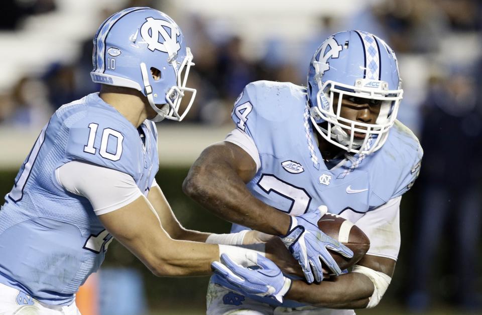 Elijah Hood ran for 17 touchdowns in 2015. (Getty)