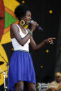 Nayo Jones performs at the New Orleans Jazz and Heritage Festival in New Orleans, Friday, May 4, 2012. (AP Photo/Gerald Herbert)