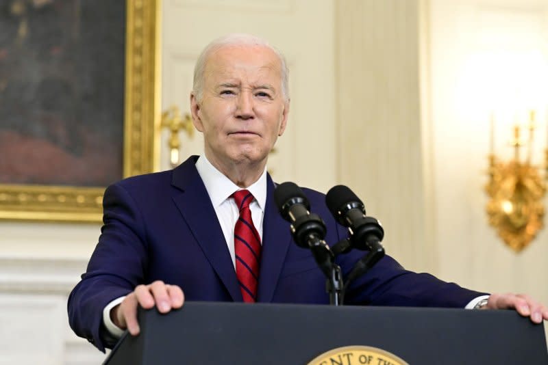 President Joe Biden makes remarks after signing the $95 billion National Security Package that includes military aid to Ukraine and Israel and provides funding for humanitarian aid to Gaza in the State Dining Room of the White House in Washington, D.C., on Wednesday. The bill contains provisions that would ban TikTok in the US if its owner, the Chinese tech firm ByteDance, fails to divest and also to provide assistance to American Indo-Pacific partners. Photo by Ron Sachs/UPI