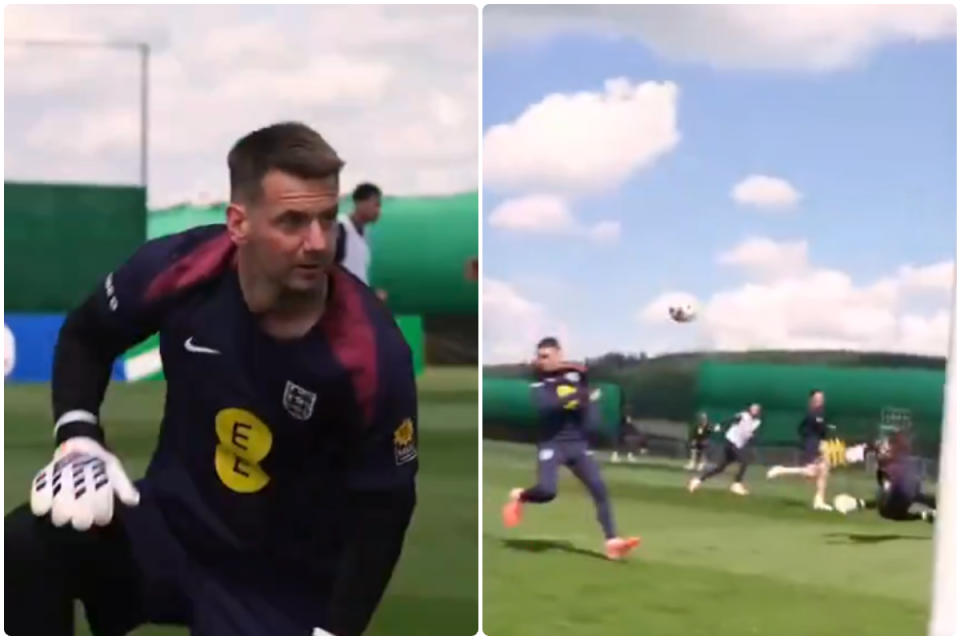 Video: Tom Heaton makes two impressive saves in England training