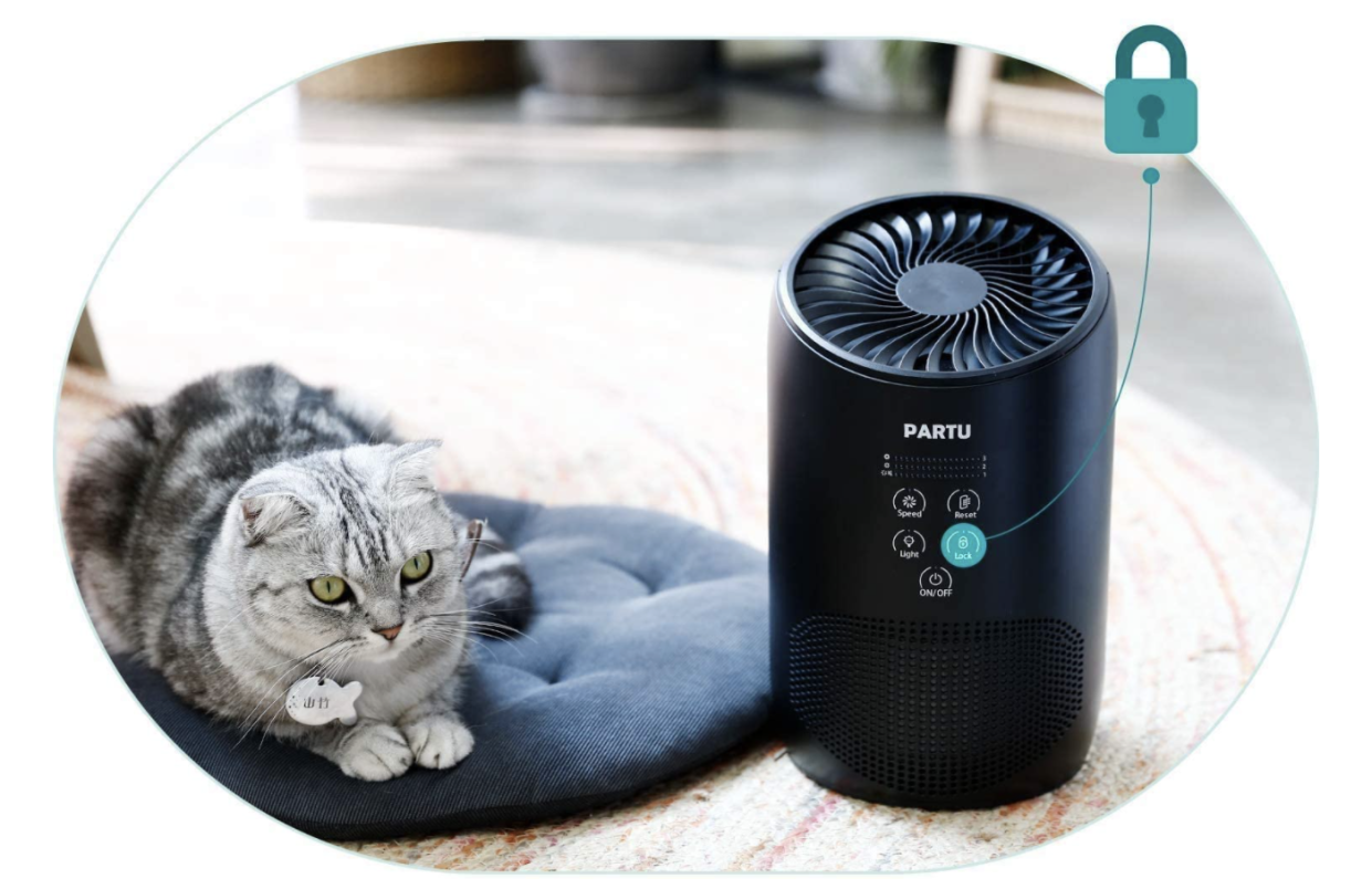 Even curious cats can't mess with this air purifier. (Photo: Amazon)