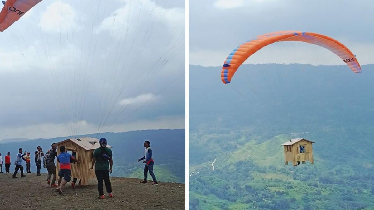 Paraglider soars with tiny house in unusual extreme sports stunt