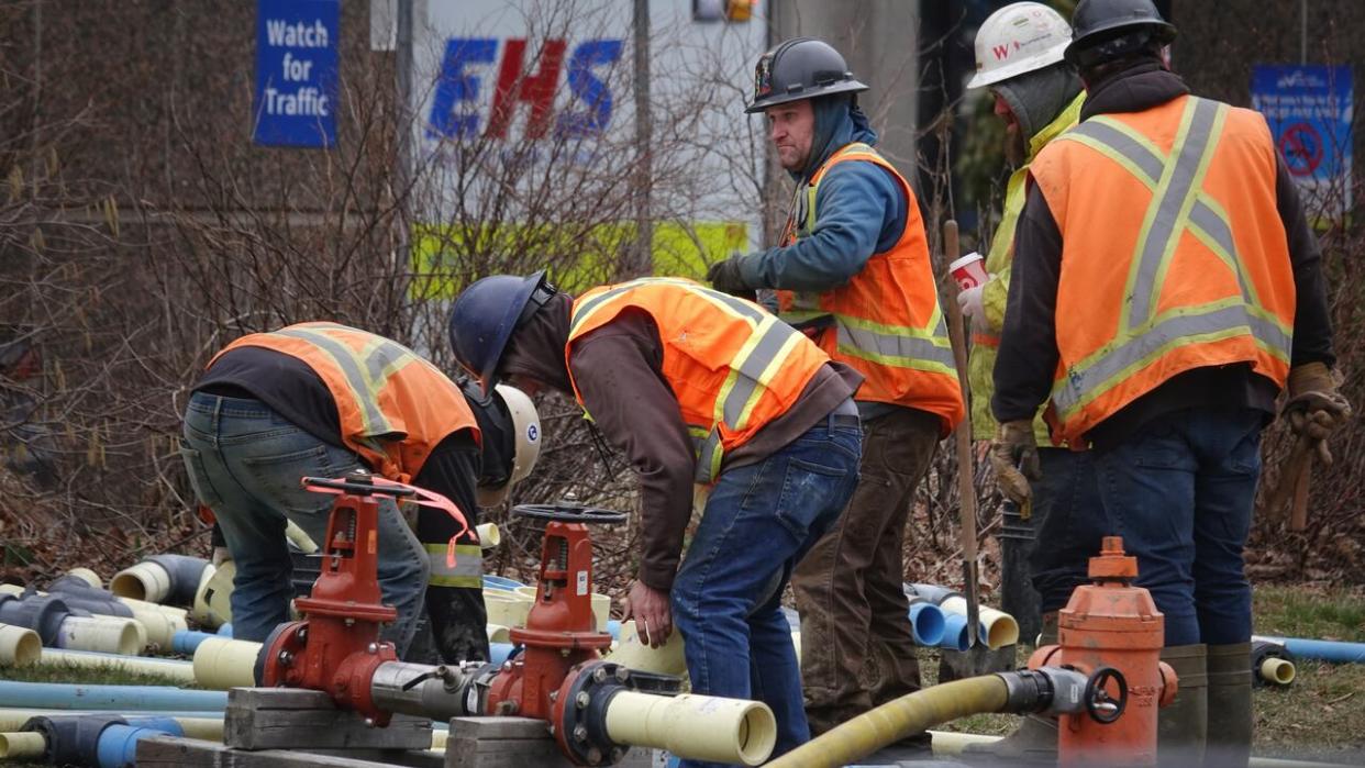 Crews work to get water moving back into the QEII Halifax Infirmary complex on Thursday. (Brett Ruskin/CBC - image credit)