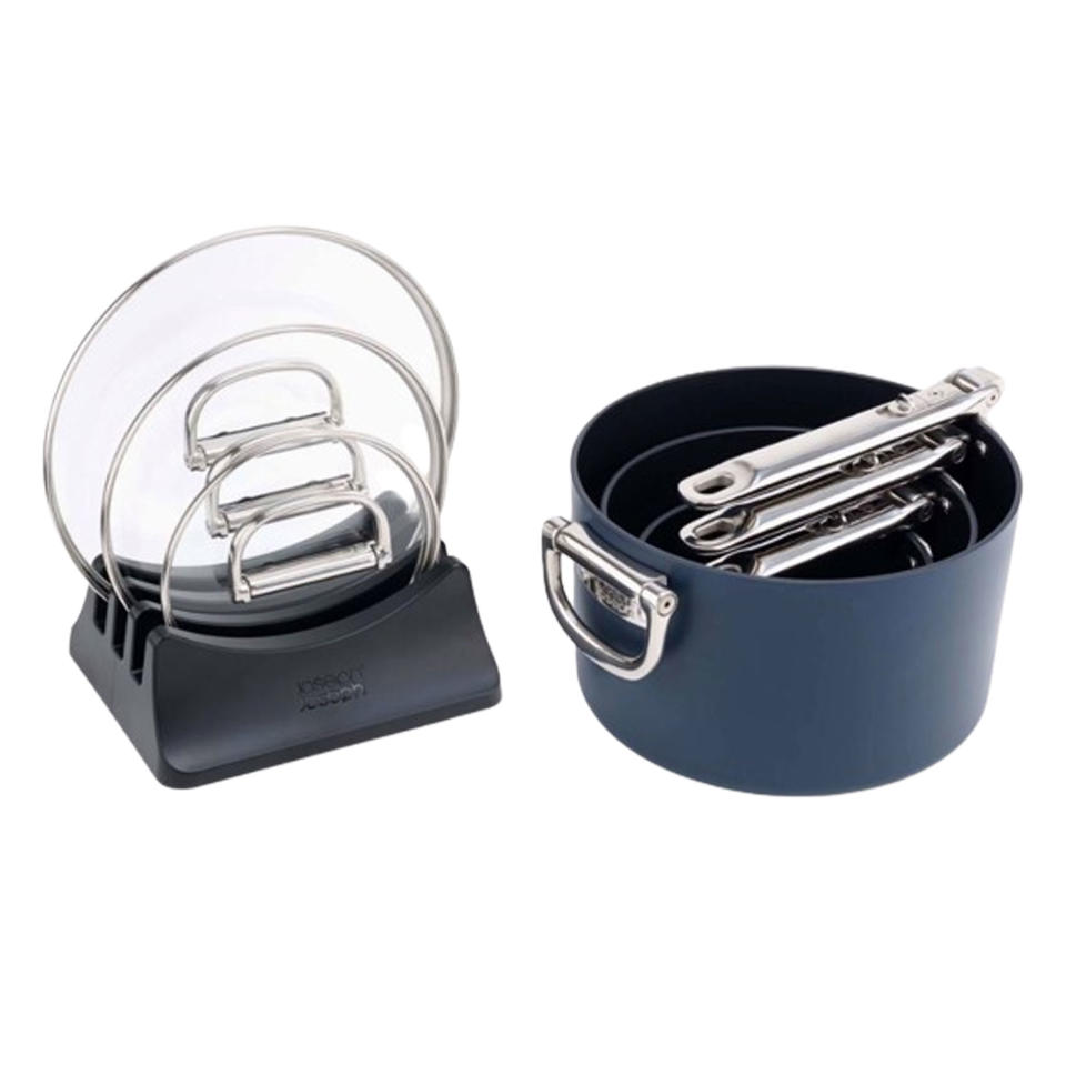 Joseph Joseph Space Folding Handle Ceramic Non-stick 3-piece Blue Saucepan Set