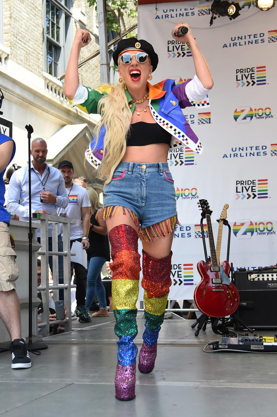 NEW YORK, NEW YORK - JUNE 28:  Lady Gaga speaks onstage during Pride Live's 2019 Stonewall Day on June 28, 2019 in New York City. (Photo by Jamie McCarthy/Getty Images for Pride Live)