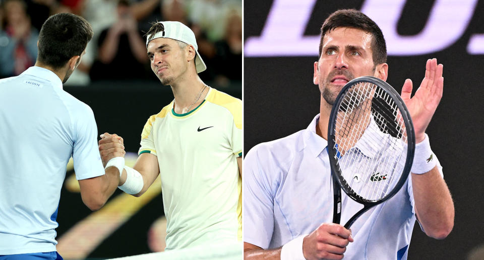 Pictured here are tennis stars Novak Djokovic and Dino Prizmic at the Australian Open.