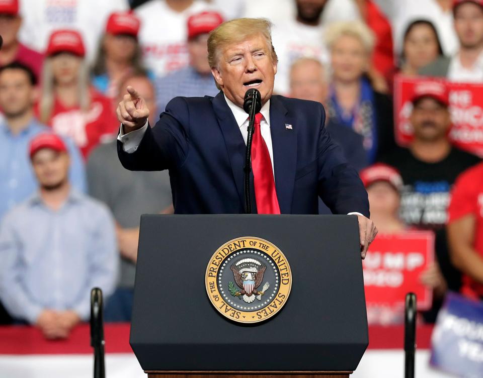 President Donald Trump speaks to supporters as he formally announced his 2020 re-election bid.