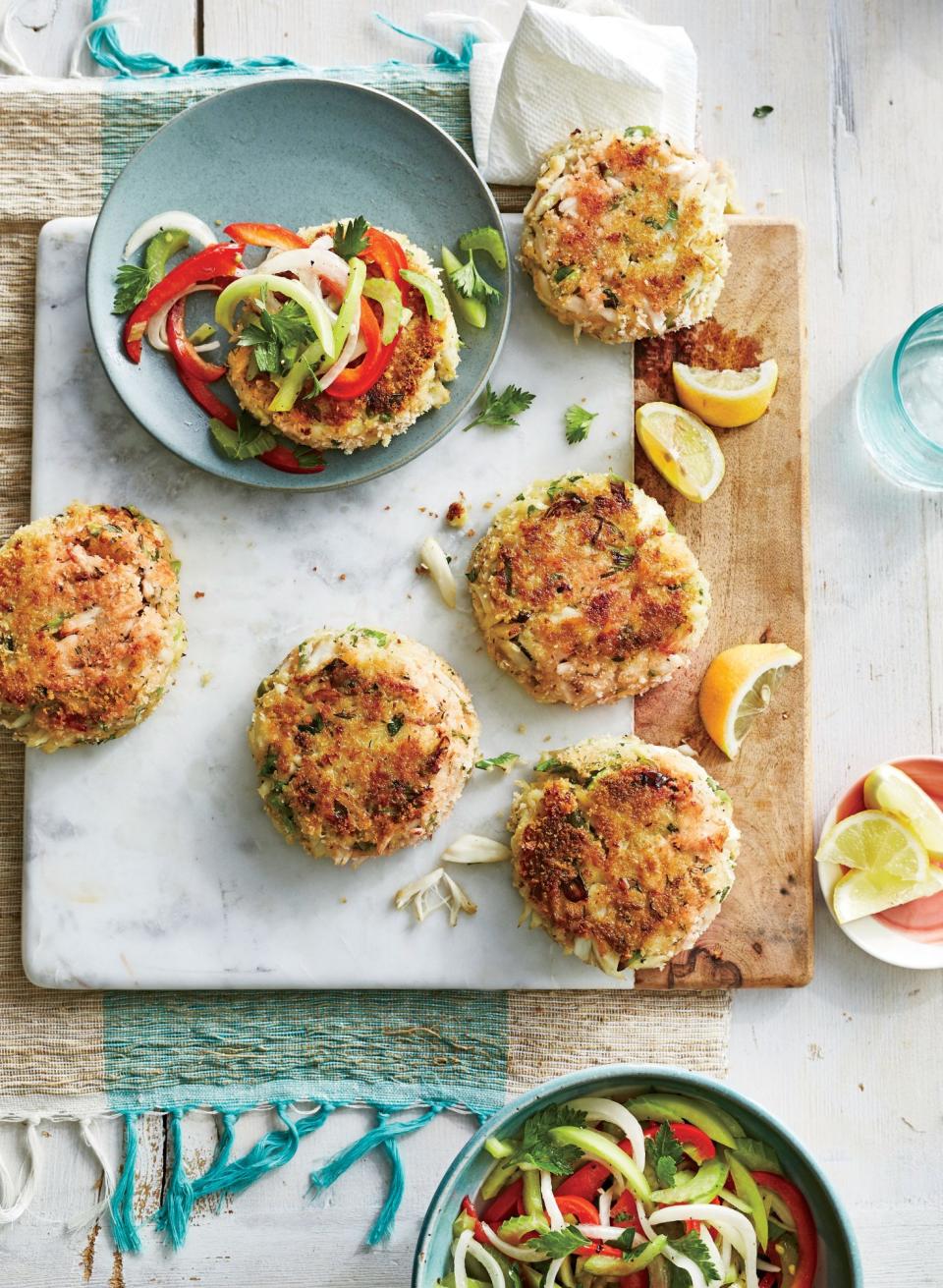 Best-Ever Crab Cakes with Green Tomato Slaw